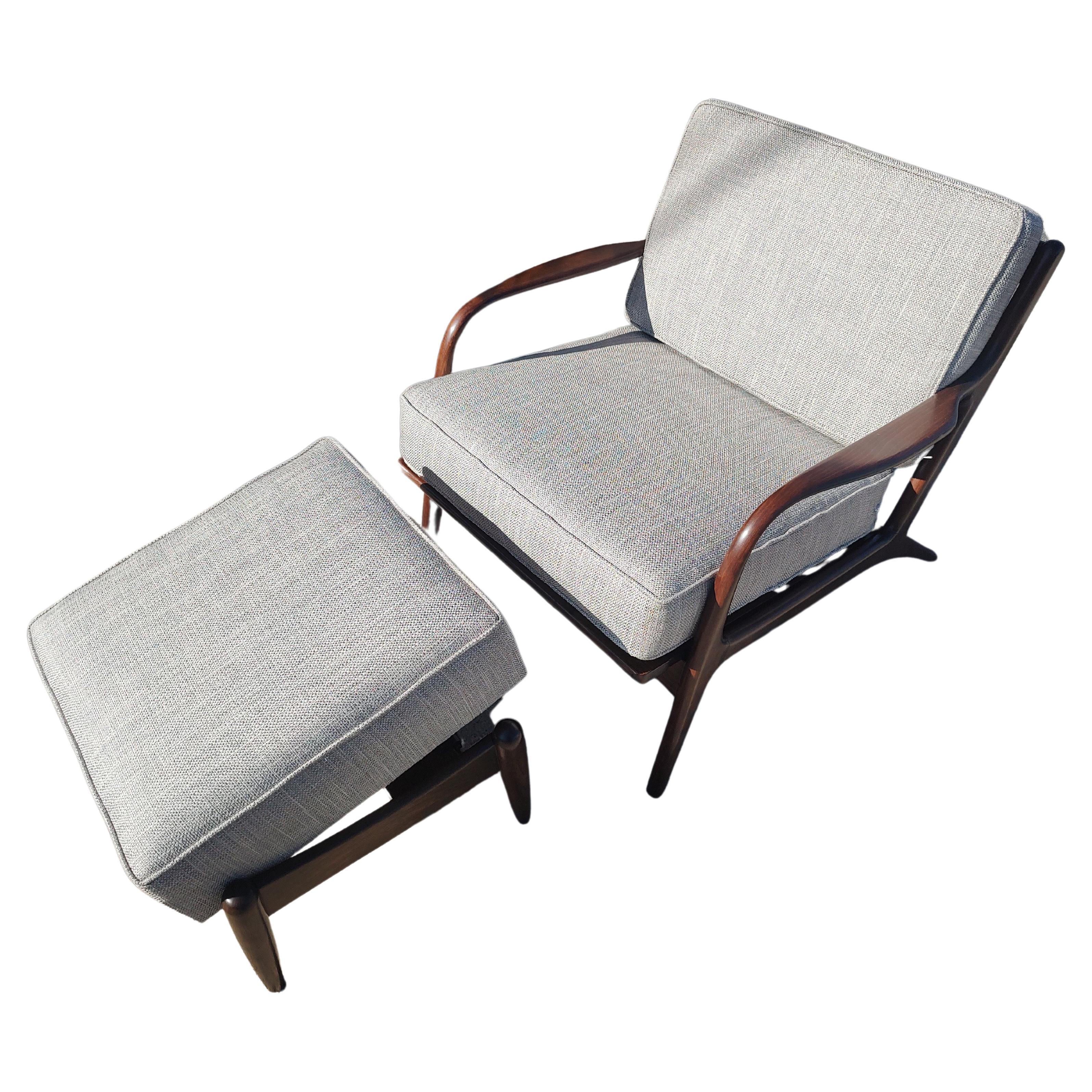 Restored Mid Century Danish Modern Lounge Chair & Ottoman by Ib Kofod Larsen  For Sale 3