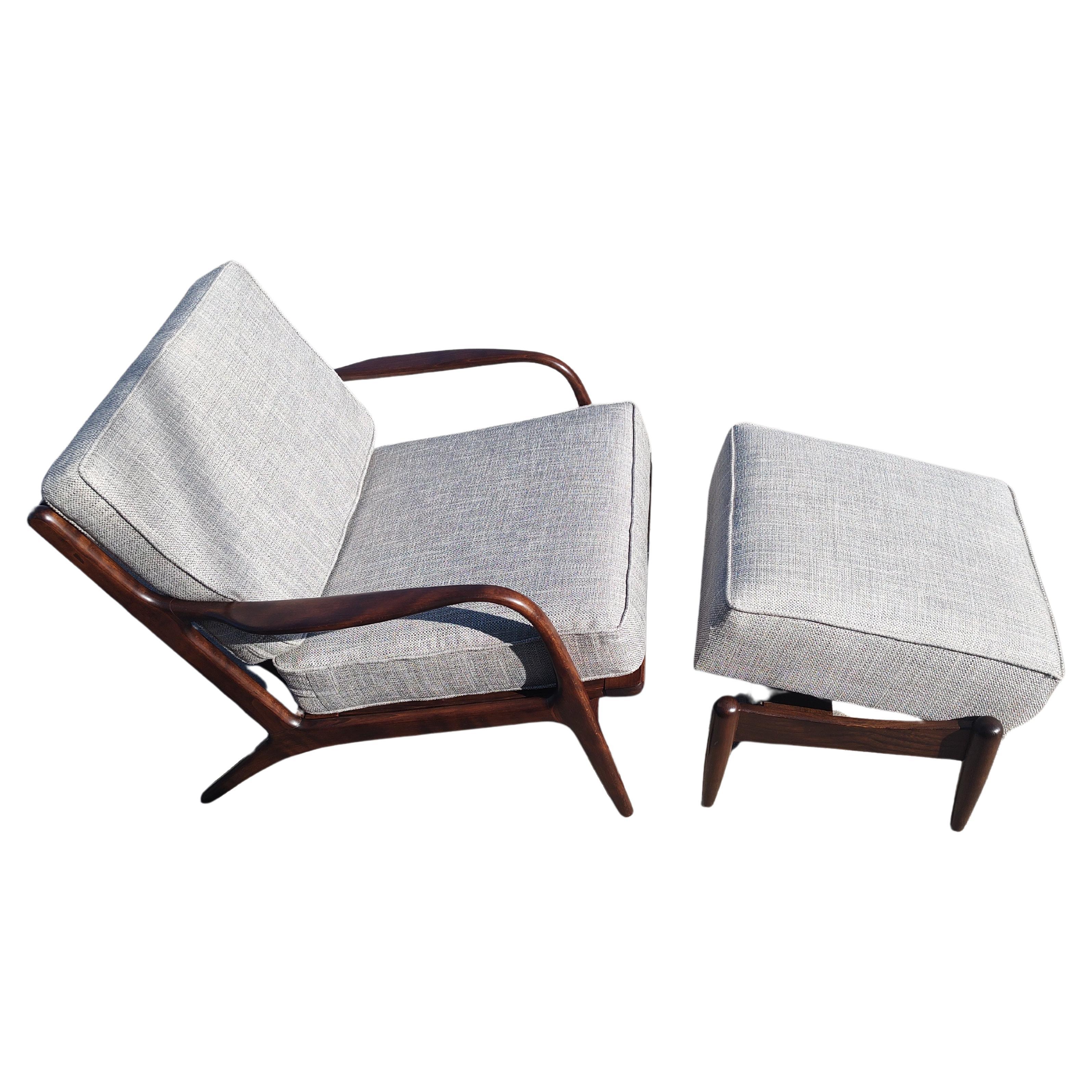 Restored Mid Century Danish Modern Lounge Chair & Ottoman by Ib Kofod Larsen  For Sale 4