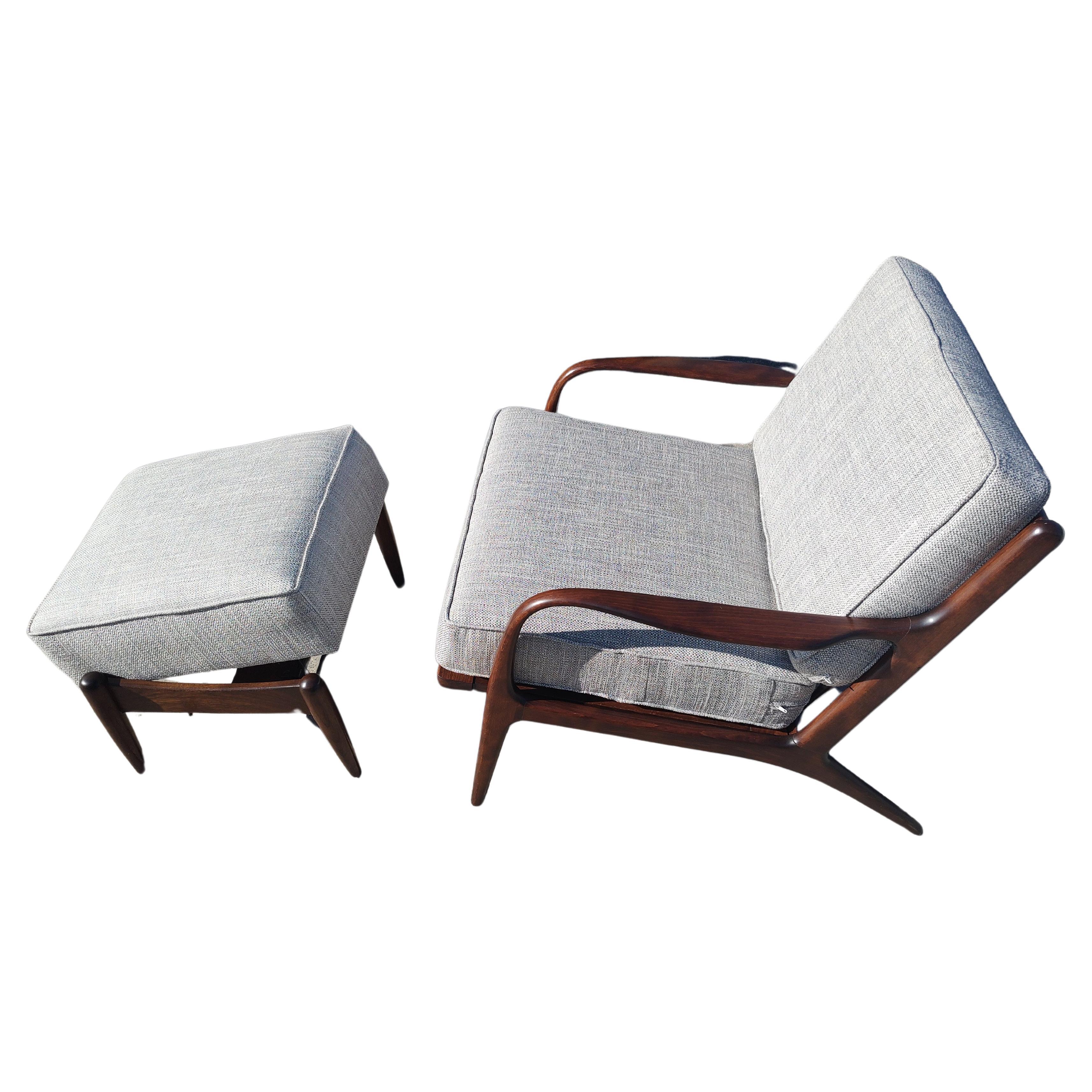 Restored Mid Century Danish Modern Lounge Chair & Ottoman by Ib Kofod Larsen  For Sale 5