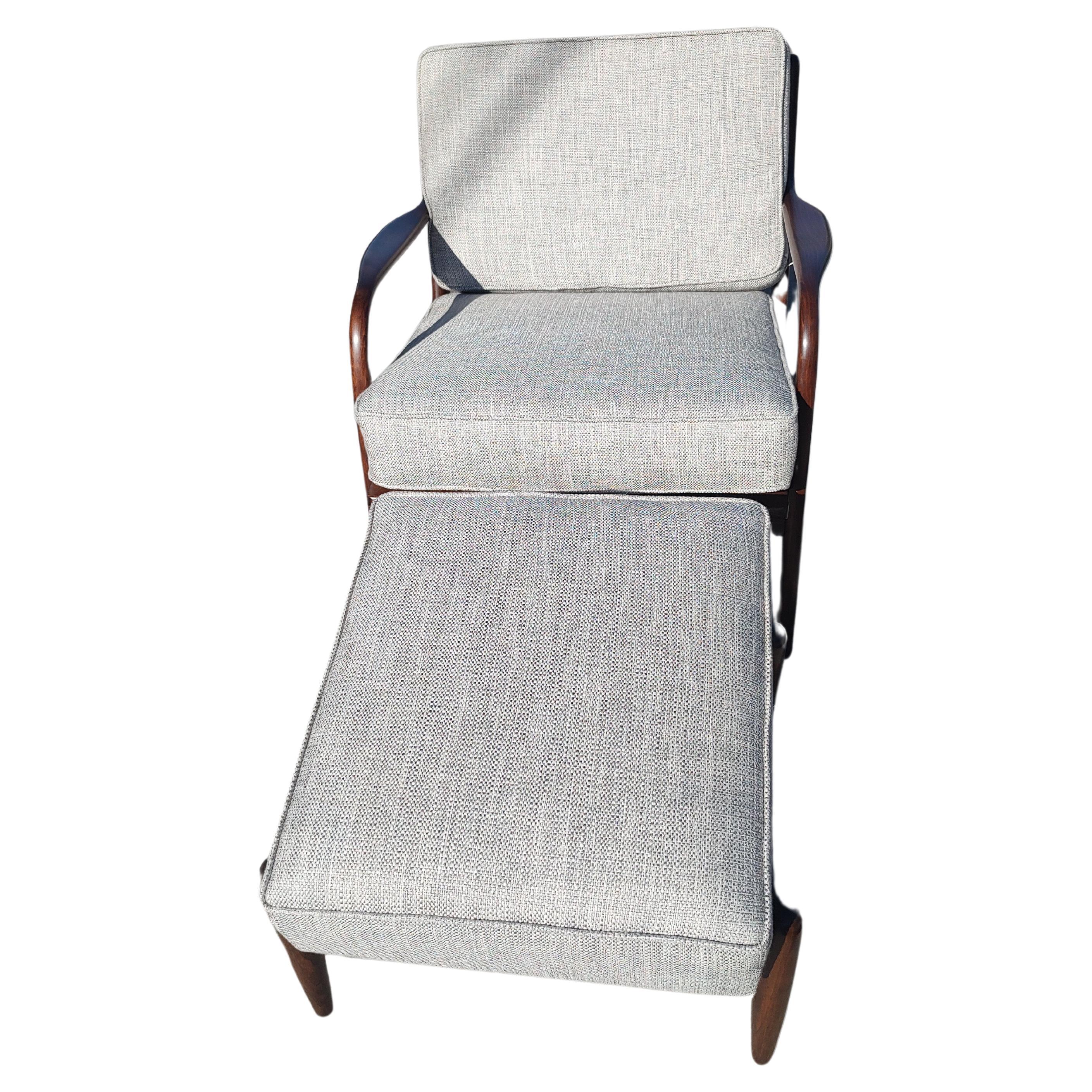 Steel Restored Mid Century Danish Modern Lounge Chair & Ottoman by Ib Kofod Larsen  For Sale