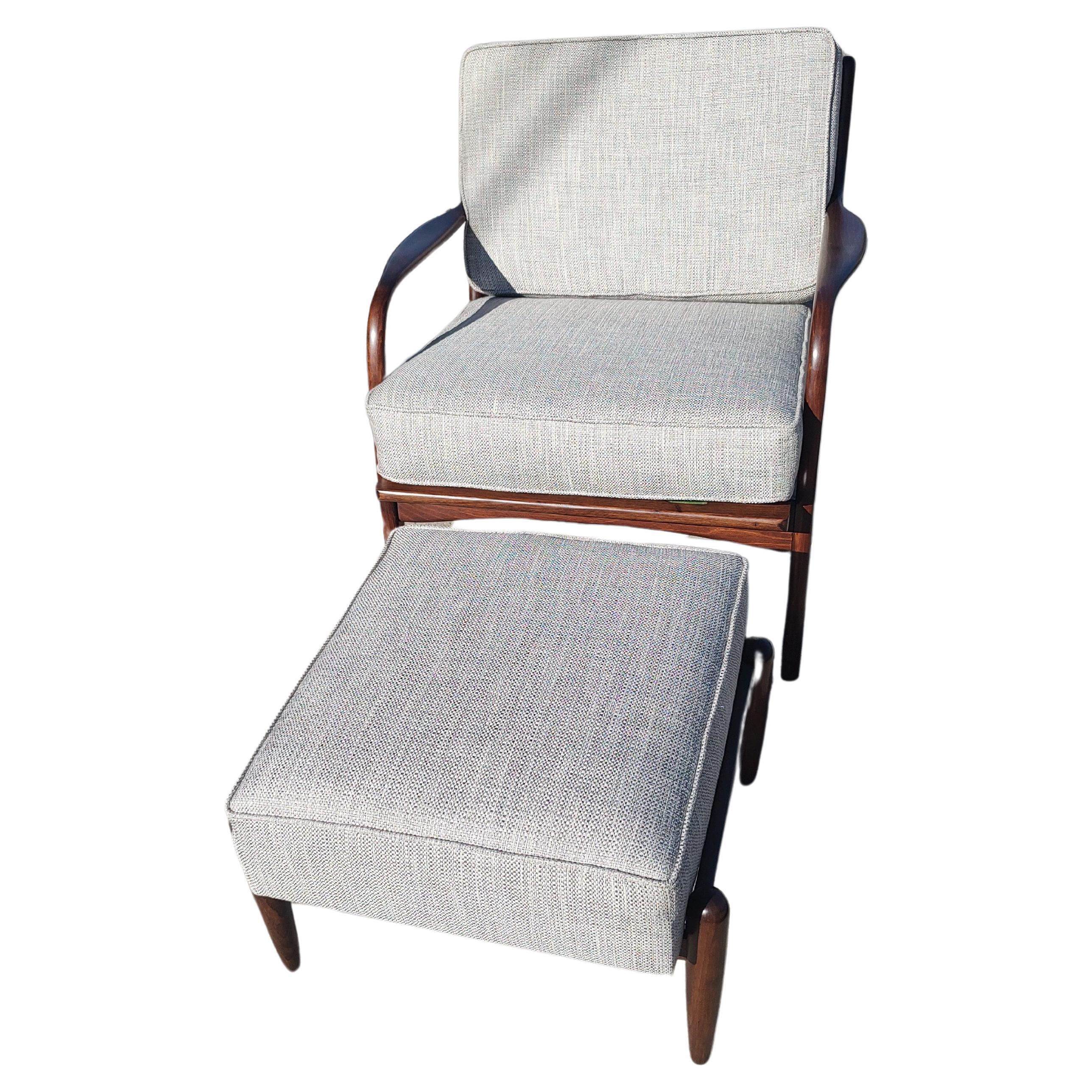 Restored Mid Century Danish Modern Lounge Chair & Ottoman by Ib Kofod Larsen  For Sale 1