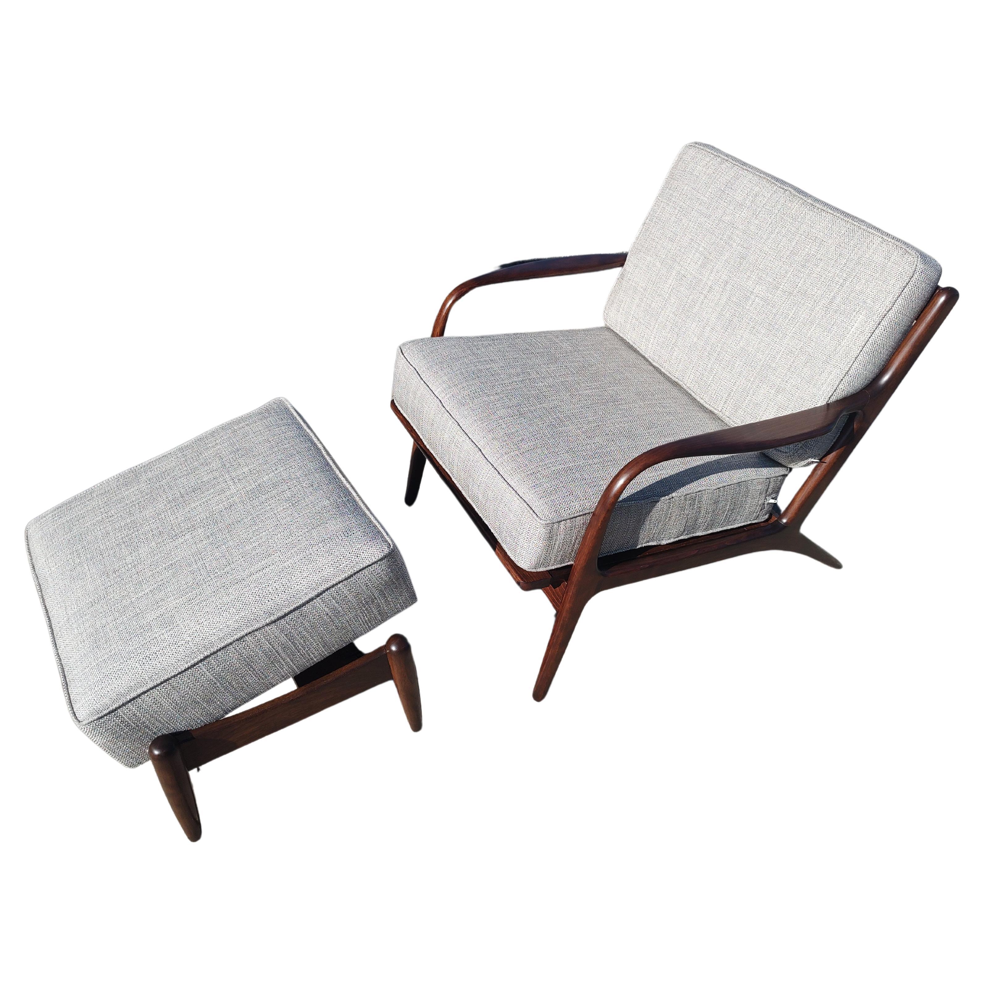 Restored Mid Century Danish Modern Lounge Chair & Ottoman by Ib Kofod Larsen  For Sale
