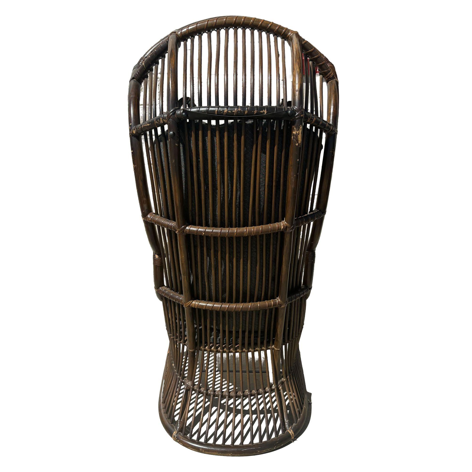 Restored Mid-Century Dark Stained Rattan Canopy Chair, Pair For Sale 1