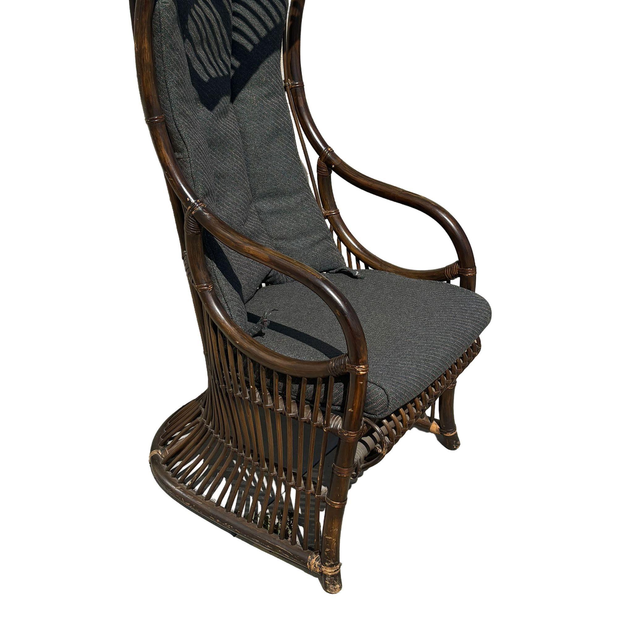 Restored Mid-Century Dark Stained Rattan Canopy Chair, Pair For Sale 2