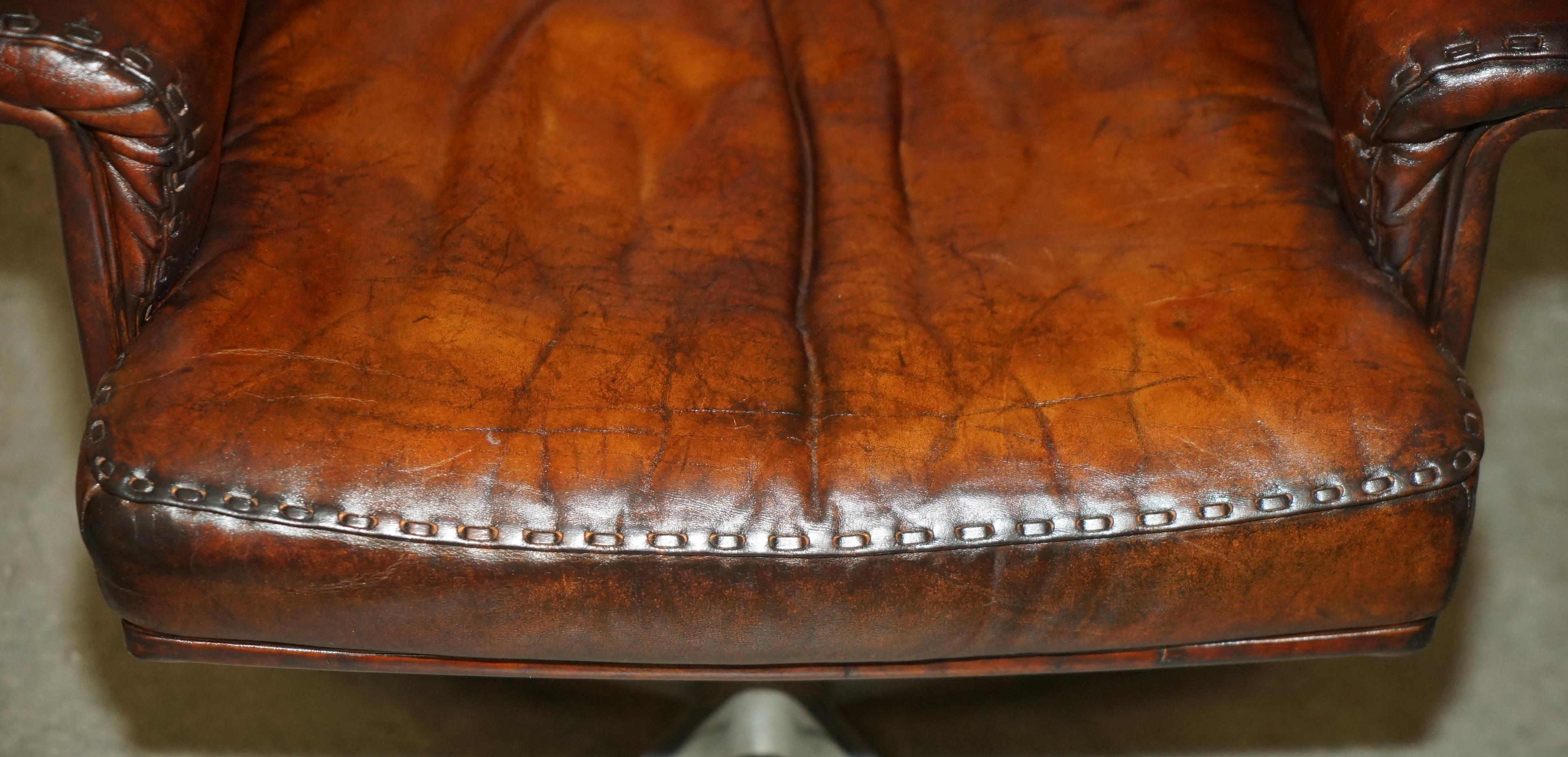 SILLA DE SEDE DS35 EJECUTIVA DE MEDIO SIGLO RESTAURADA EN CUERO MARRON CON CAPAZ DE GIRATORIO en venta 2