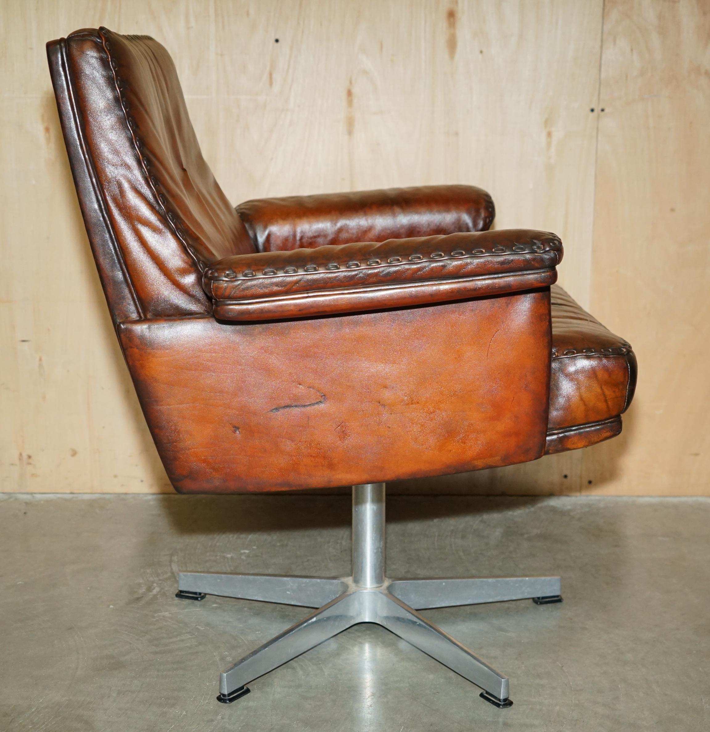 SILLA DE SEDE DS35 EJECUTIVA DE MEDIO SIGLO RESTAURADA EN CUERO MARRON CON CAPAZ DE GIRATORIO en venta 6