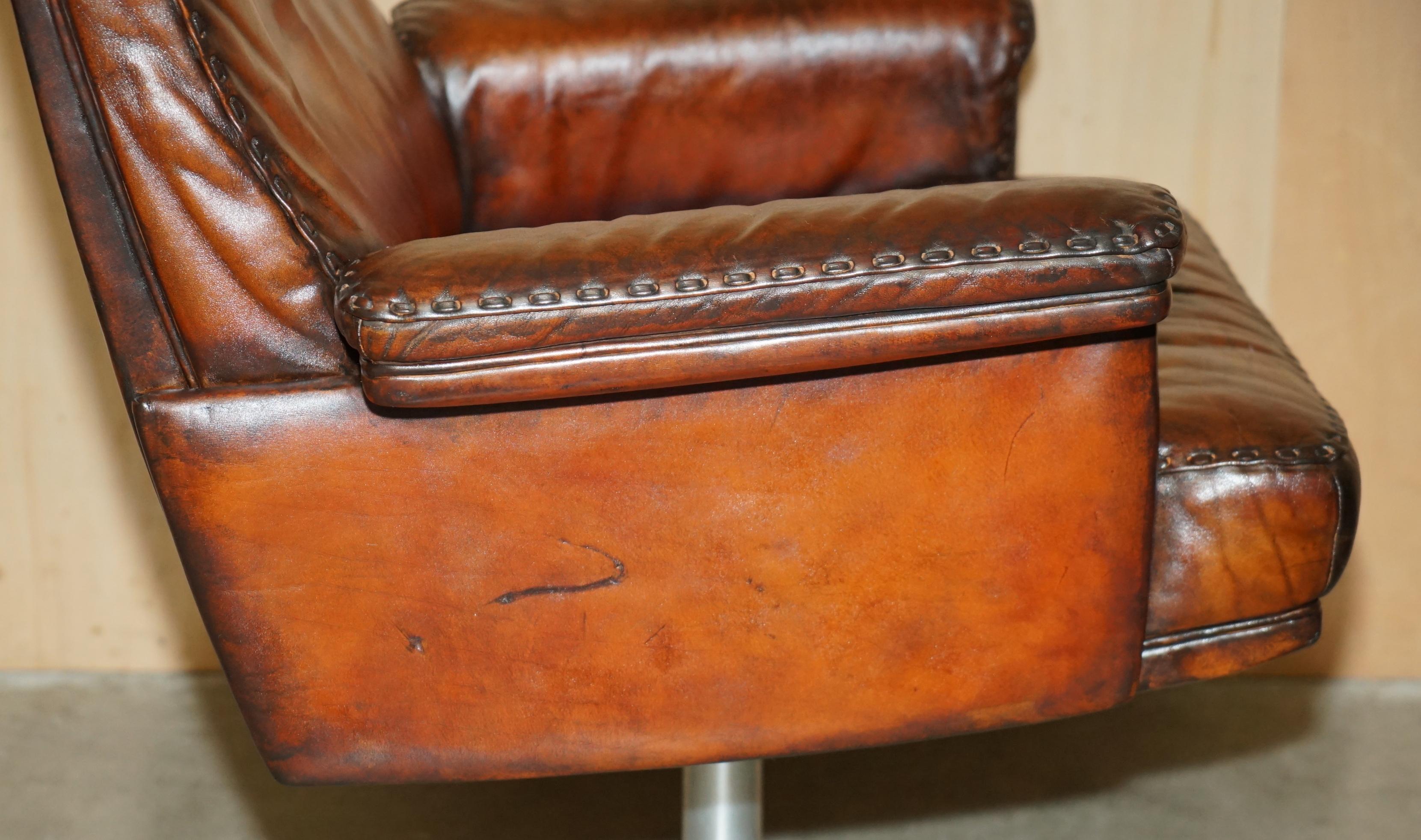 SILLA DE SEDE DS35 EJECUTIVA DE MEDIO SIGLO RESTAURADA EN CUERO MARRON CON CAPAZ DE GIRATORIO en venta 7