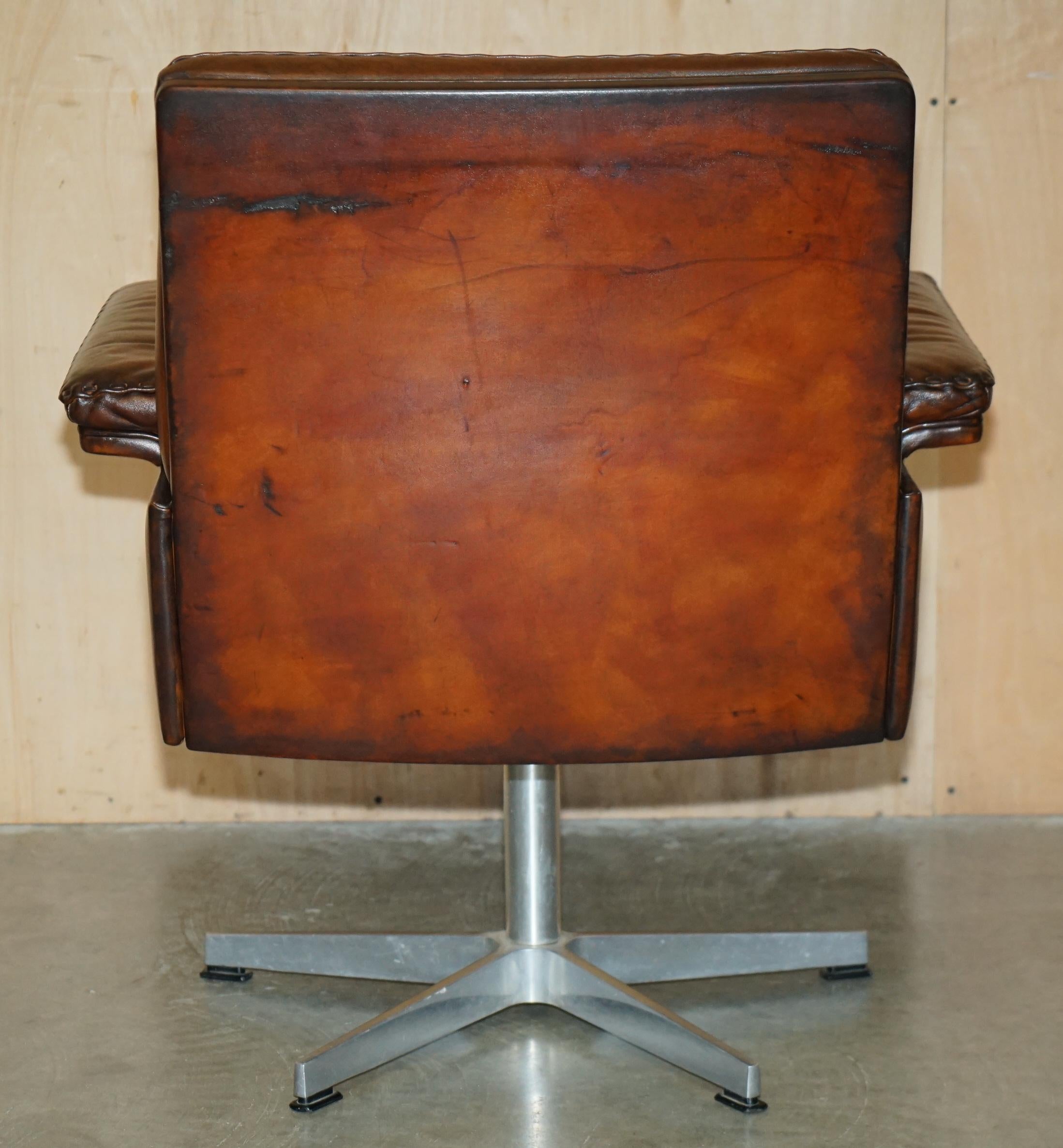 SILLA DE SEDE DS35 EJECUTIVA DE MEDIO SIGLO RESTAURADA EN CUERO MARRON CON CAPAZ DE GIRATORIO en venta 9