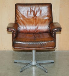 RESTORED MID CENTURY DE SEDE DS35 EXECUTIVE SWIVEL CAPTAiNS CHAIR BROWN LEATHER