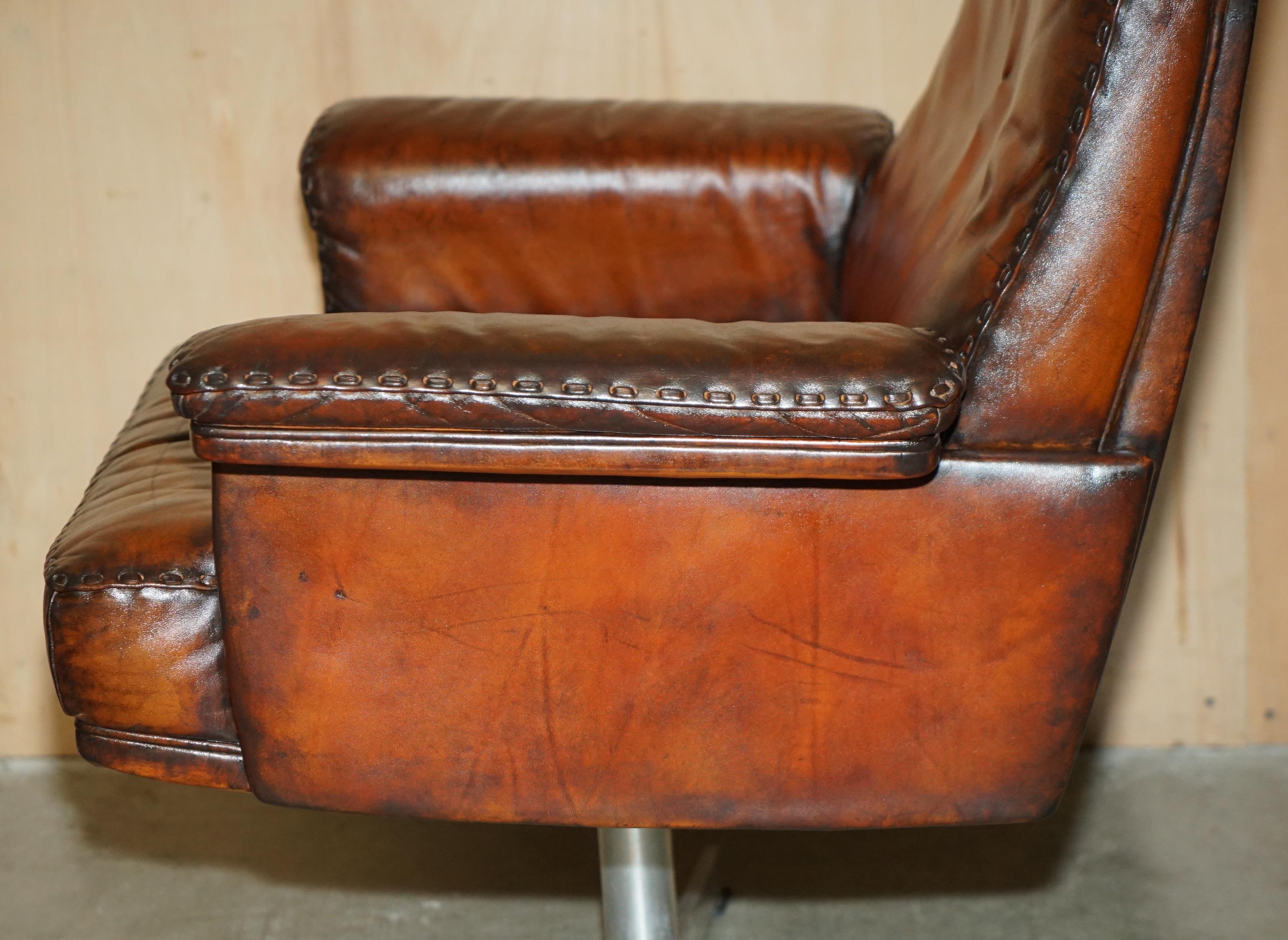 SILLA DE SEDE DS35 EJECUTIVA DE MEDIO SIGLO RESTAURADA EN CUERO MARRON CON CAPAZ DE GIRATORIO en venta 12