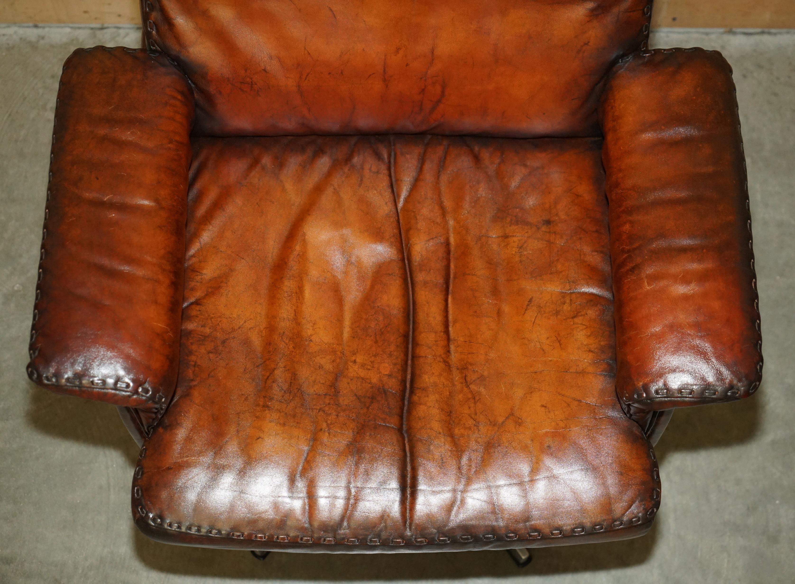 SILLA DE SEDE DS35 EJECUTIVA DE MEDIO SIGLO RESTAURADA EN CUERO MARRON CON CAPAZ DE GIRATORIO Hecho a mano en venta