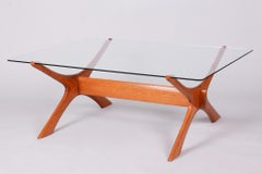Tavolo da salotto restaurato di metà secolo, di F. S. Abeln, Oak, vetro, Italia, anni '50