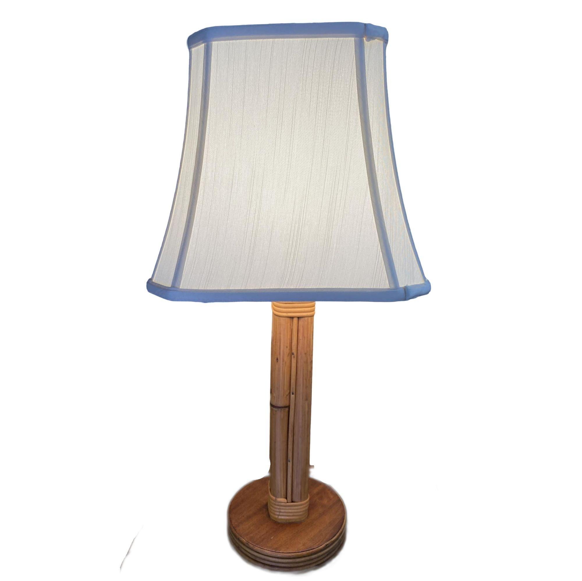Mid-Century Modern Restored Mid-Century Eight-Strand Stick Rattan Table Lamp, Pair For Sale
