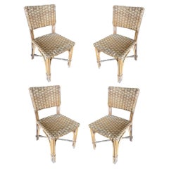 Restored Midcentury Era Rattan Dining Side Chairs with Wicker Woven Seats