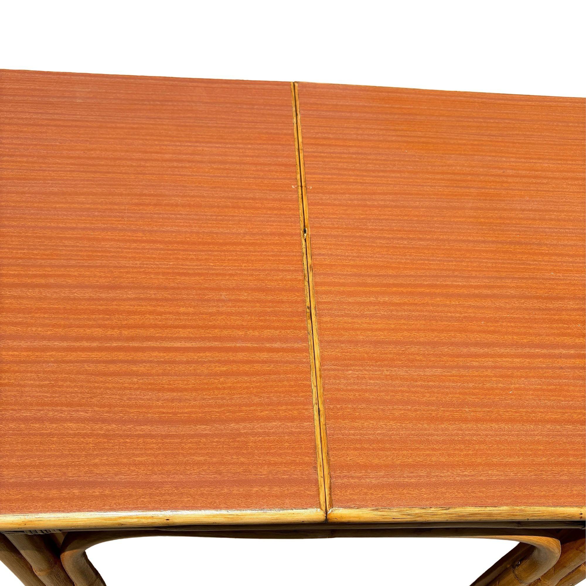 Mid-20th Century Restored Mid-century Expanding Hinge Leaf Rattan Dining Table For Sale