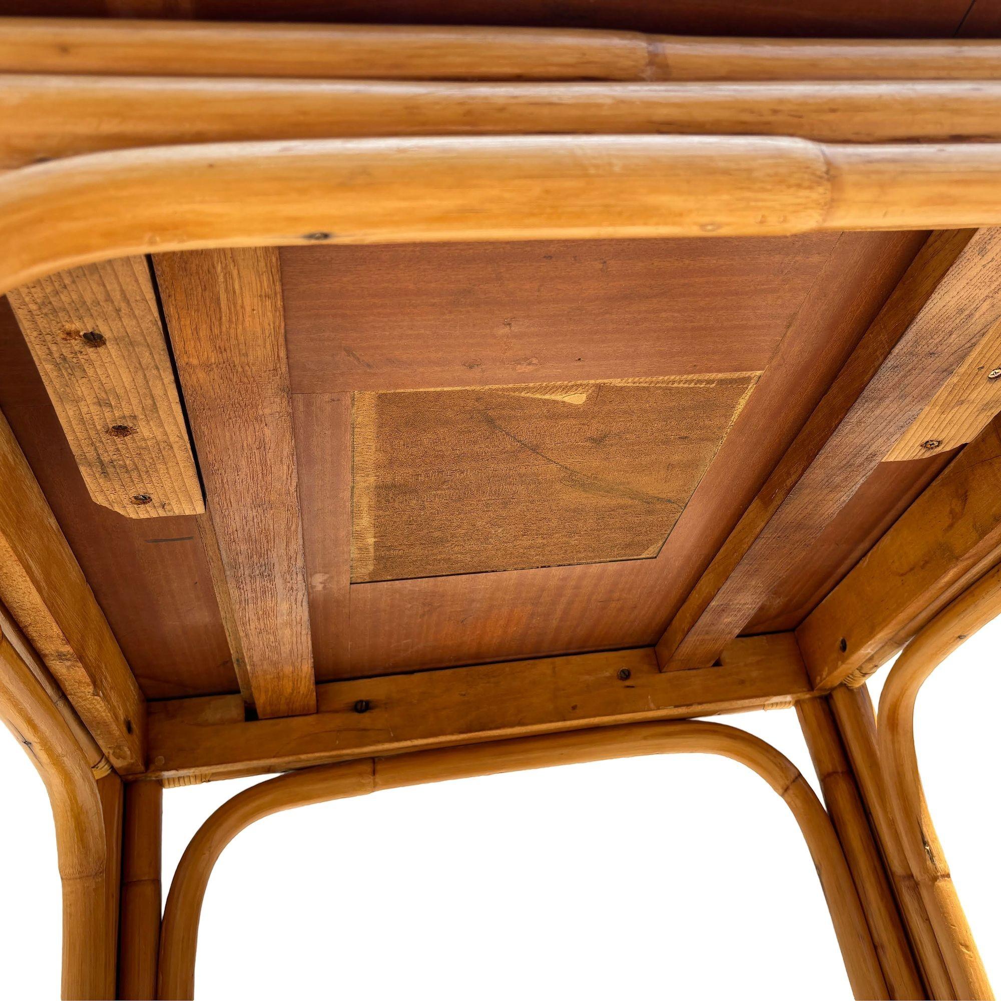 Restored Mid-century Expanding Hinge Leaf Rattan Dining Table For Sale 3