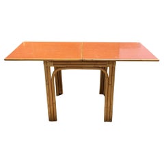 Restored Mid-century Expanding Hinge Leaf Rattan Dining Table