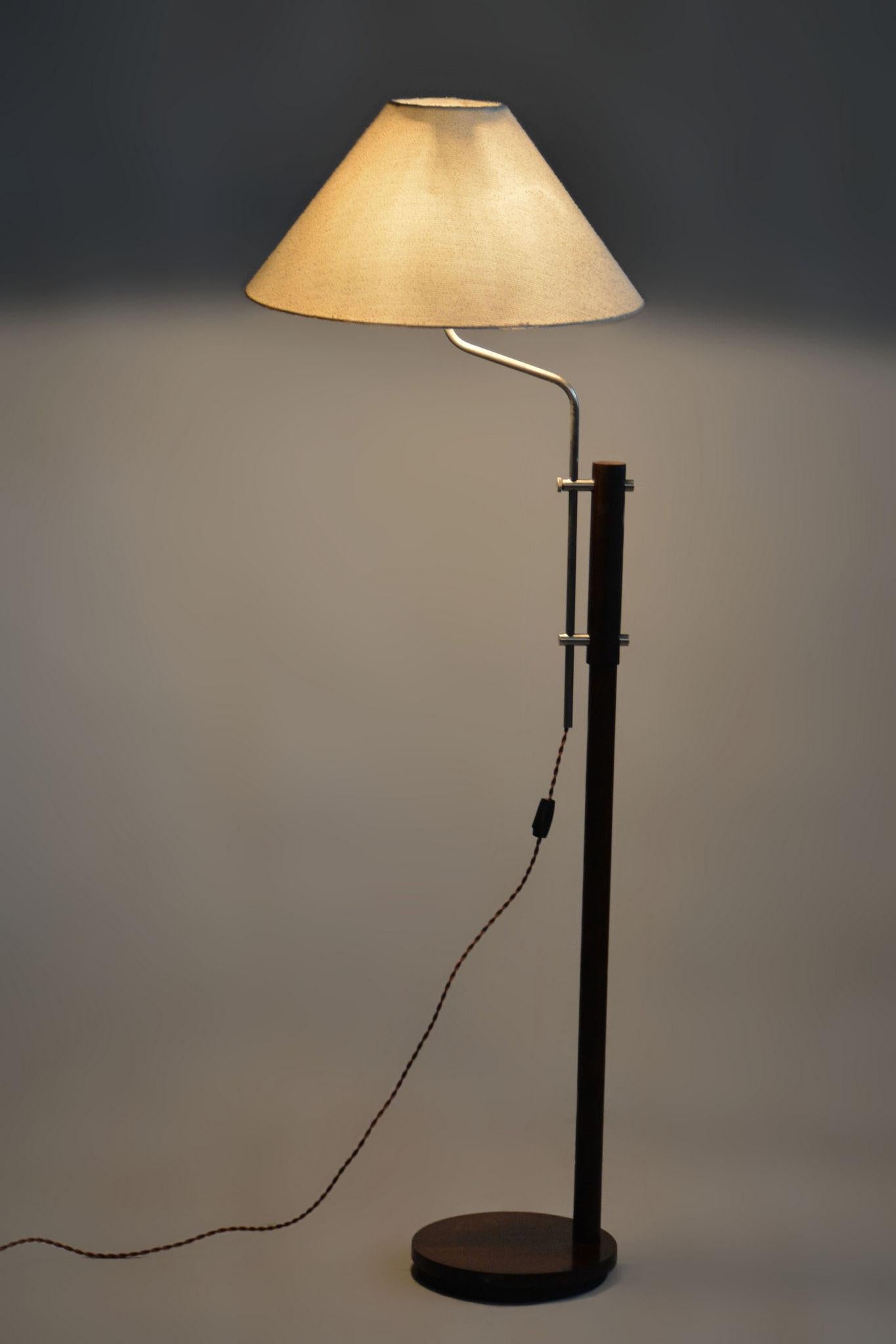 Restored Mid-Century Floor Lamp, Beech, Chrome, Textile, Czech, 1960s For Sale 3