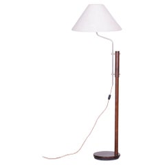 Restaurierte Stehlampe aus der Mitte des Jahrhunderts, Buche, Chrom, Textil, Tschechisch, 1960er Jahre