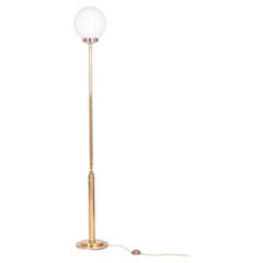 Restored Mid-Century Floor Lamp, Brass, Opaline Glass, France, 1960s