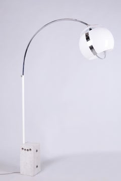 Restored Mid-Century Floor Lamp, By H. Guzzini, Chrome, Marble, Italy, 1960s