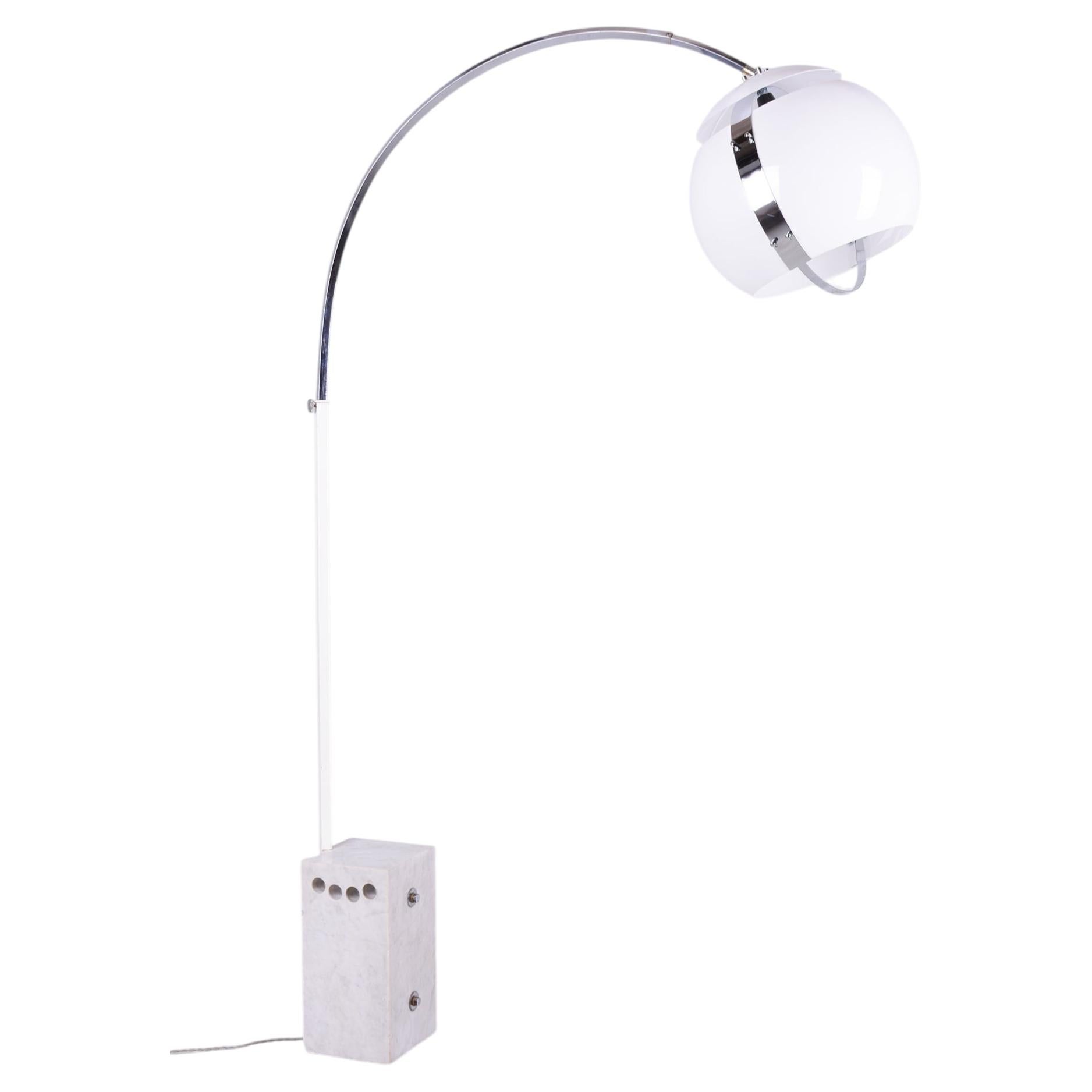 Restored Mid-Century Floor Lamp, By H. Guzzini, Chrome, Marble, Italy, 1960s