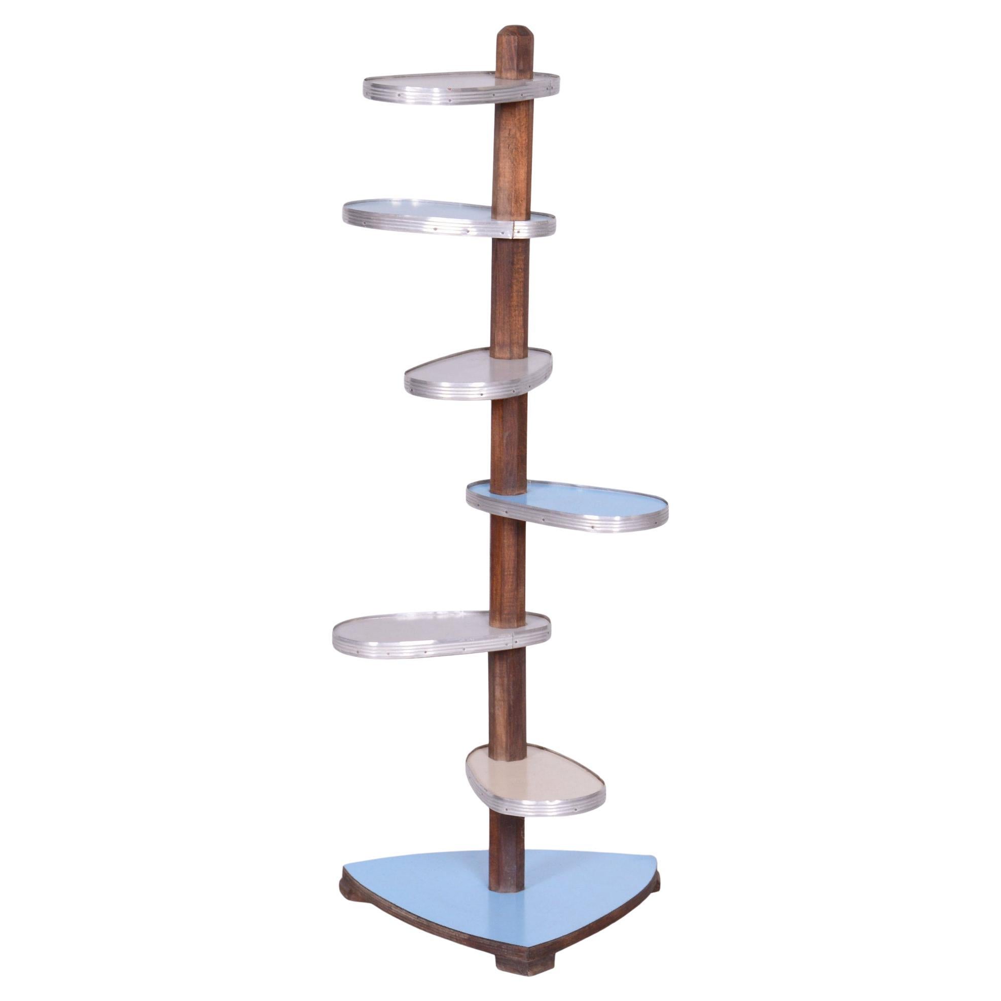 Restaurierter Blumenständer aus der Mitte des Jahrhunderts, Buche, Umakart, Aluminium, Tschechien, 1950er Jahre