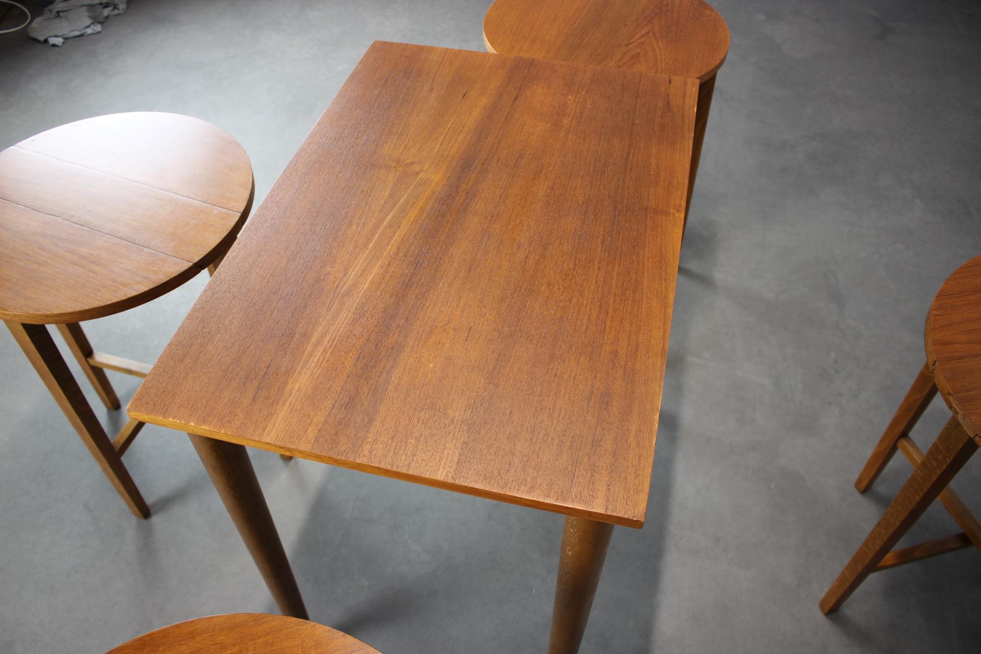 Danish Restored Mid-Century Folding Table and Stools by Poul Hundevad, Denmark, 1960s For Sale