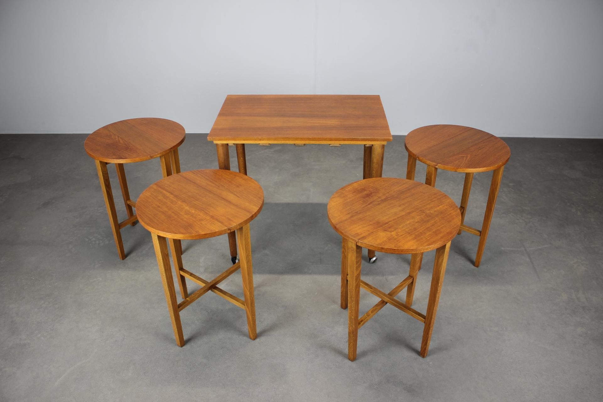 Mid-20th Century Restored Mid-Century Folding Table and Stools by Poul Hundevad, Denmark, 1960s For Sale