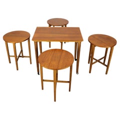 Restored Mid-Century Folding Table and Stools by Poul Hundevad, Denmark, 1960s