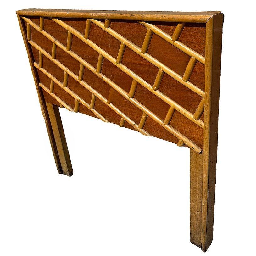 Mid-Century Modern Restored Mid-century Geometric Brick Pattern Rattan & Mahogany Twin Headboad For Sale