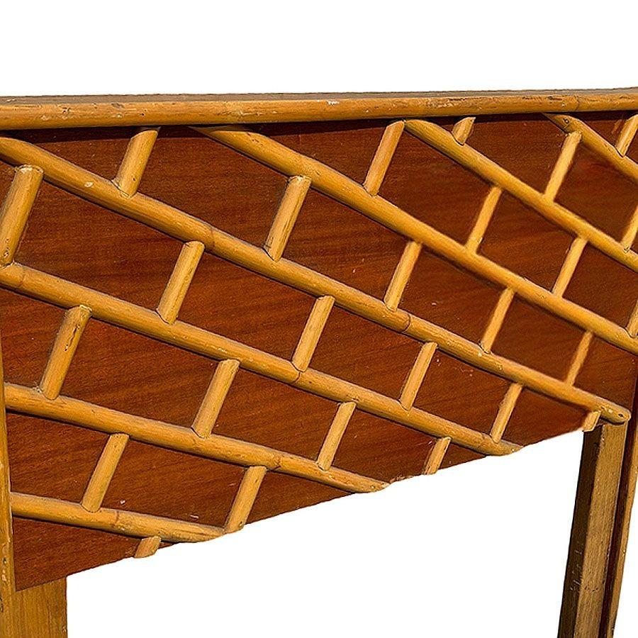 Restored Mid-century Geometric Brick Pattern Rattan & Mahogany Twin Headboad In Excellent Condition For Sale In Van Nuys, CA