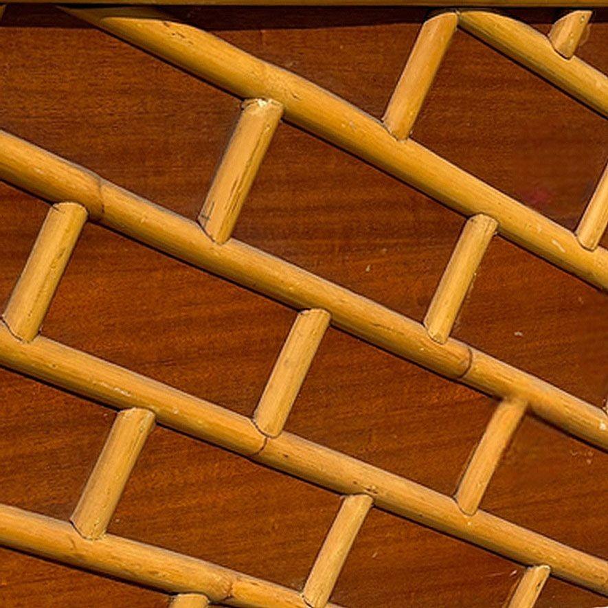 Mid-20th Century Restored Mid-century Geometric Brick Pattern Rattan & Mahogany Twin Headboad For Sale