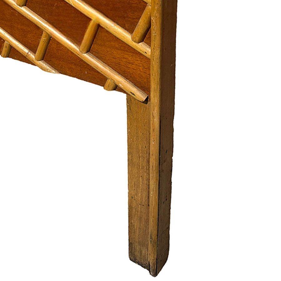 Restored Mid-century Geometric Brick Pattern Rattan & Mahogany Twin Headboad For Sale 1