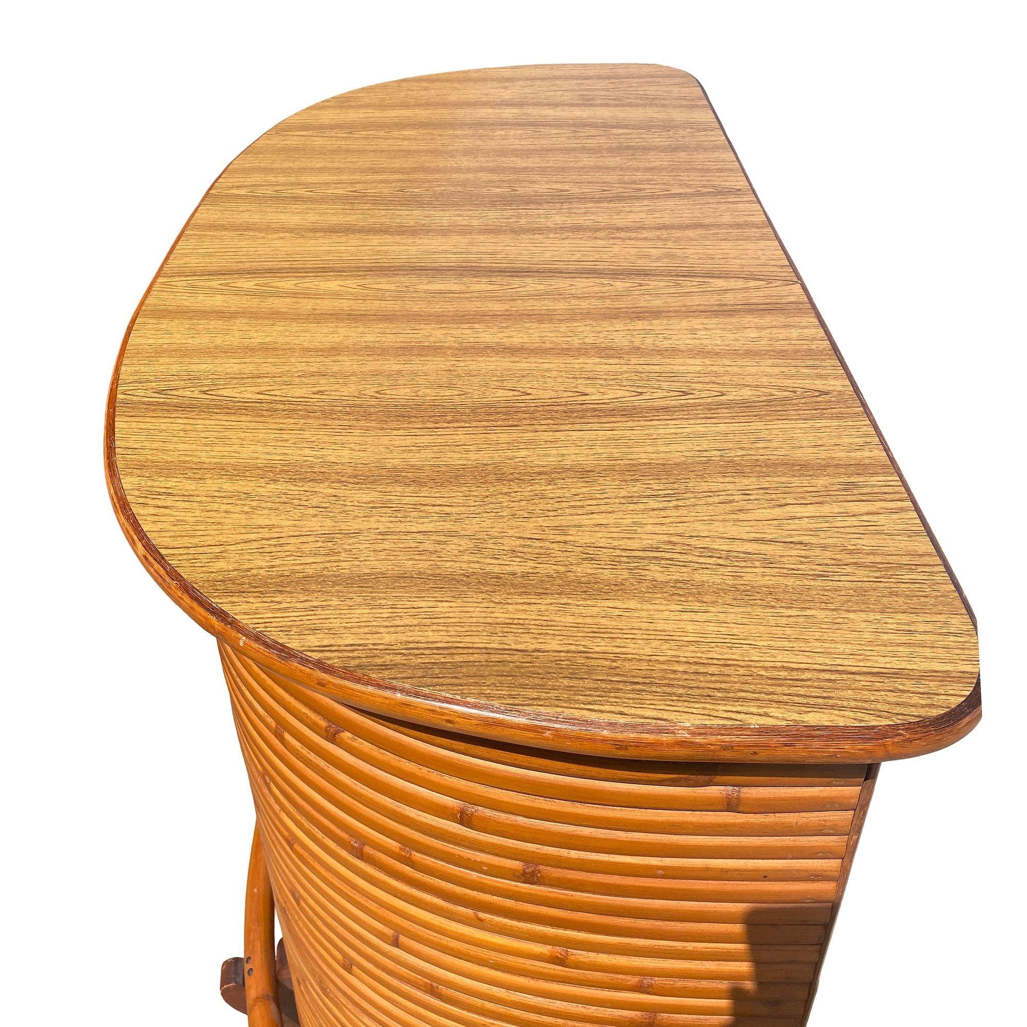 Mid-20th Century Restored Mid-Century Half-circle Stacked Rattan Bar w/ Foot Rest For Sale
