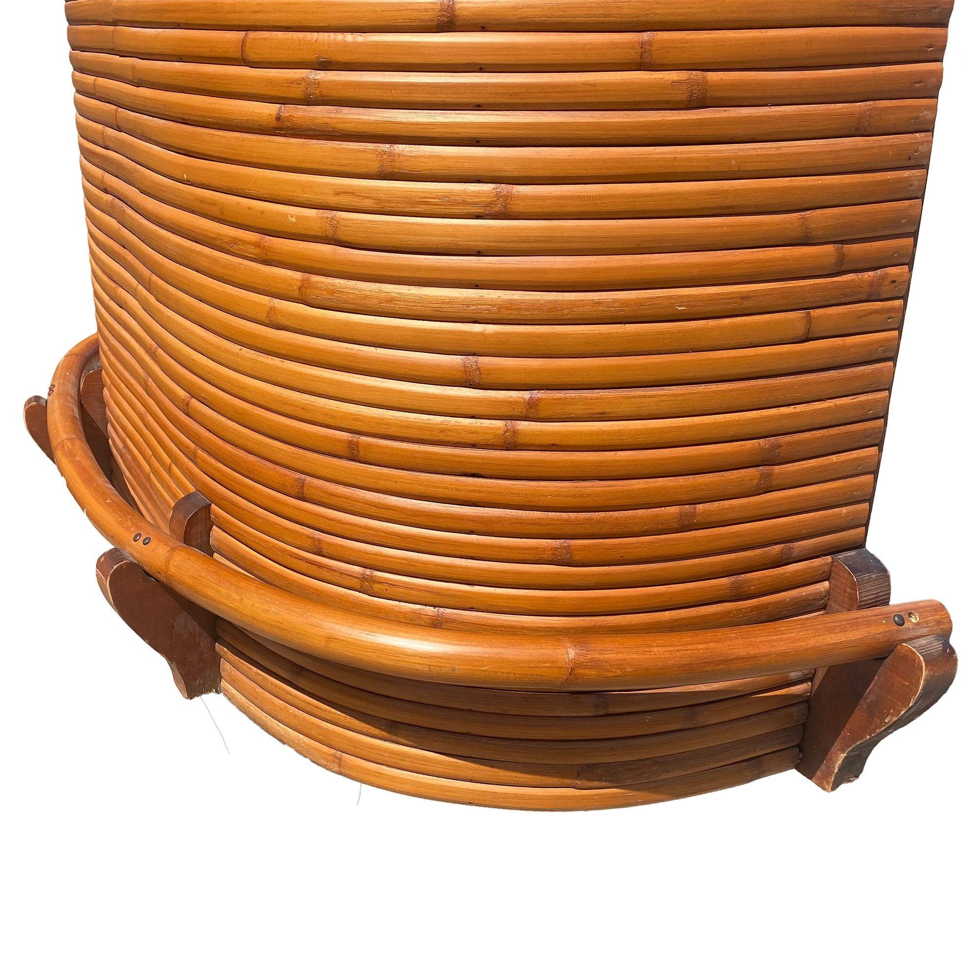Restored Mid-Century Half-circle Stacked Rattan Bar w/ Foot Rest For Sale 1
