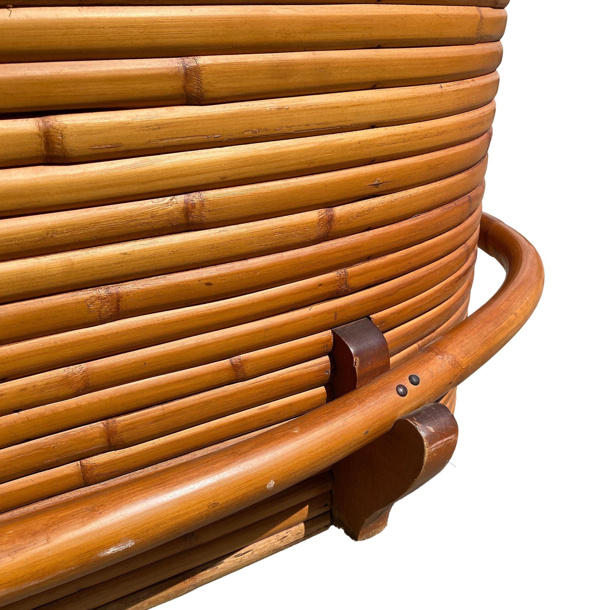 Restored Mid-Century Half-circle Stacked Rattan Bar w/ Foot Rest For Sale 3