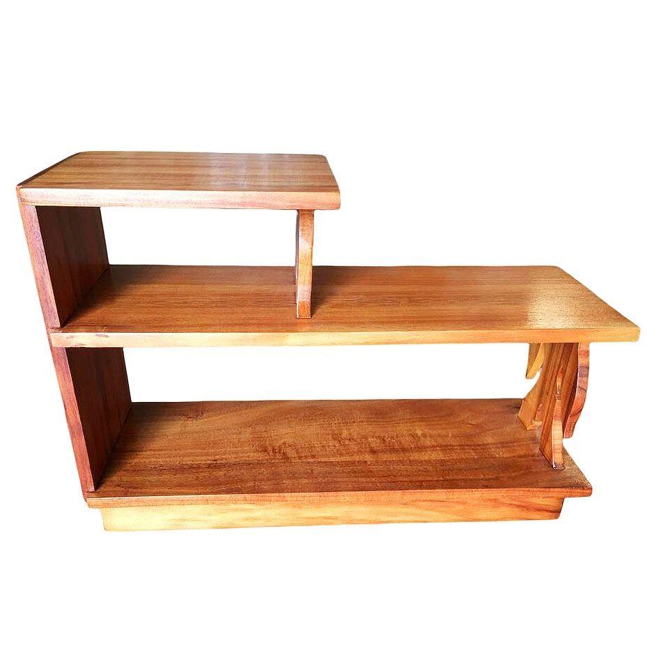 Restored Mid-century Hand Carved Bamboo Pattern Koa Wood Side Table In Excellent Condition For Sale In Van Nuys, CA