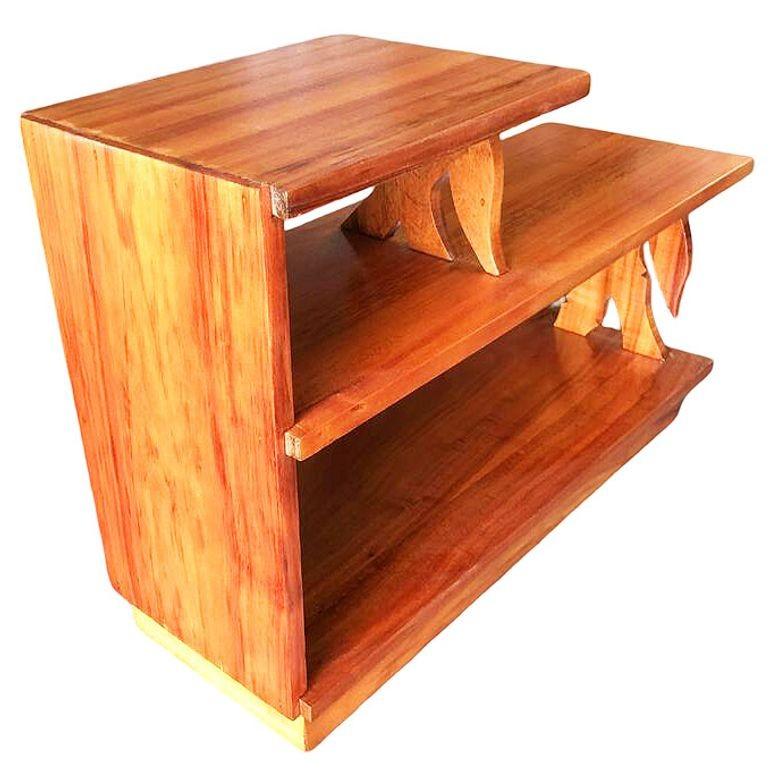 Mid-20th Century Restored Mid-century Hand Carved Bamboo Pattern Koa Wood Side Table For Sale