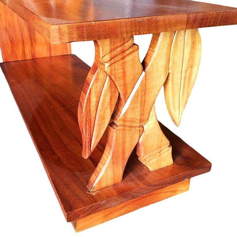 Restored Mid-century Hand Carved Bamboo Pattern Koa Wood Side Table For Sale 1