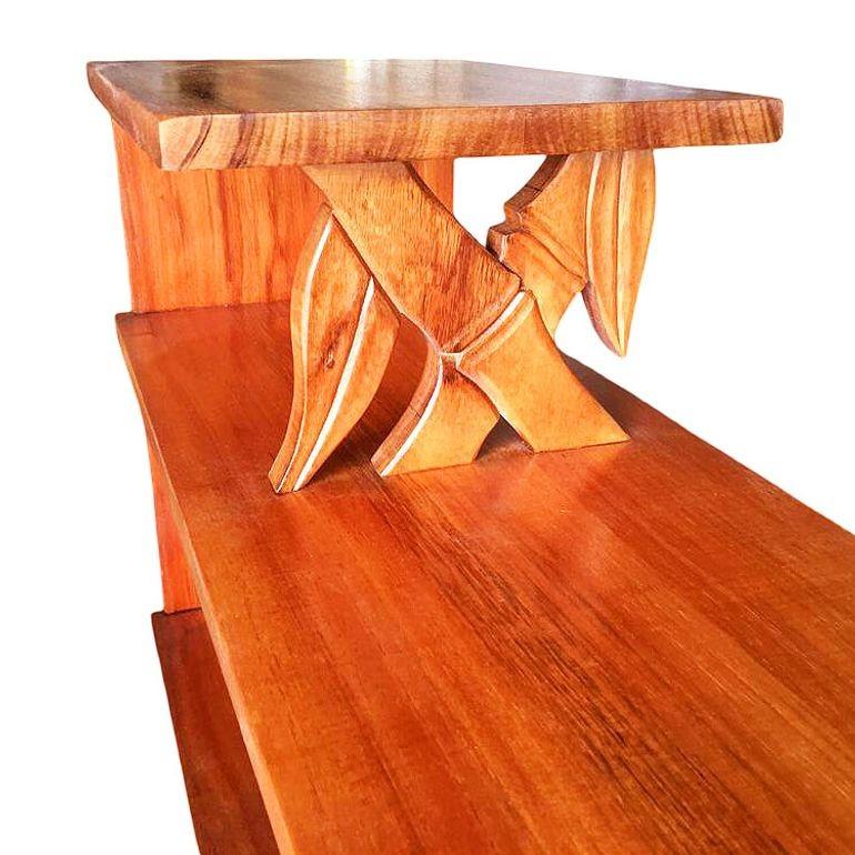 Restored Mid-century Hand Carved Bamboo Pattern Koa Wood Side Table For Sale 2
