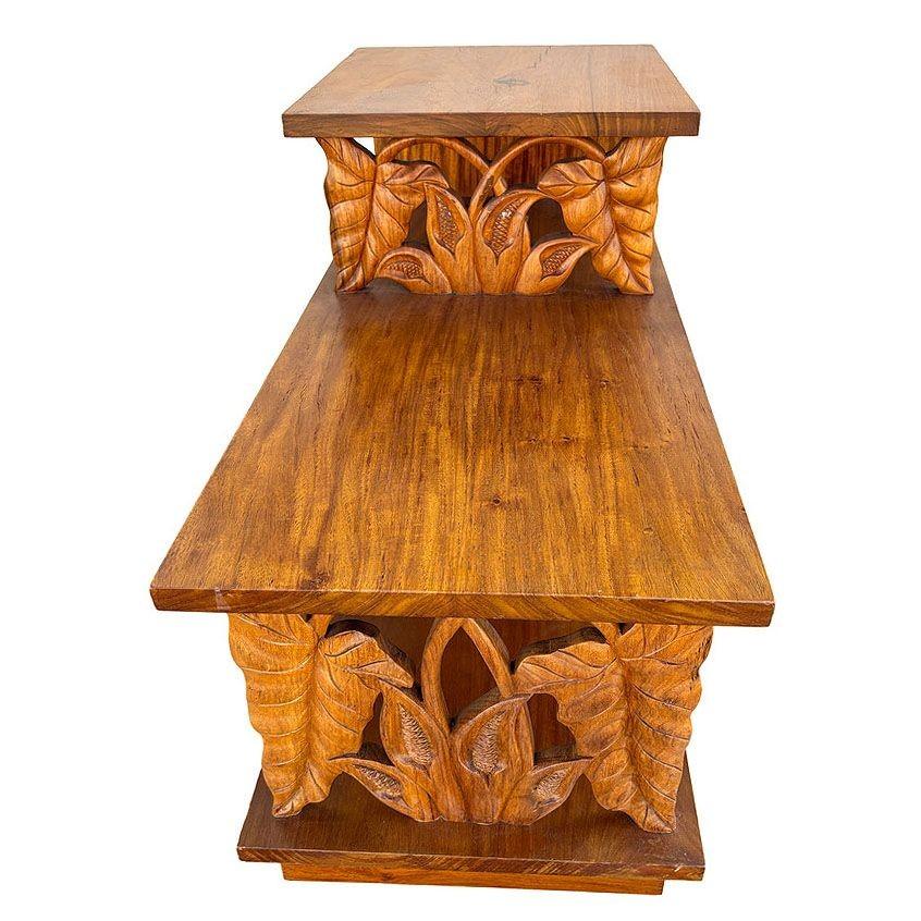 Table à café et table d'appoint en bois de Koa restaurées et sculptées à la main au milieu du siècle dernier en vente 9
