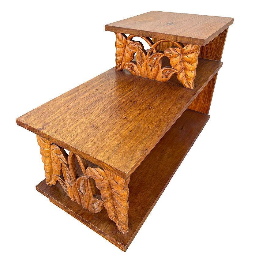 Table à café et table d'appoint en bois de Koa restaurées et sculptées à la main au milieu du siècle dernier en vente 10