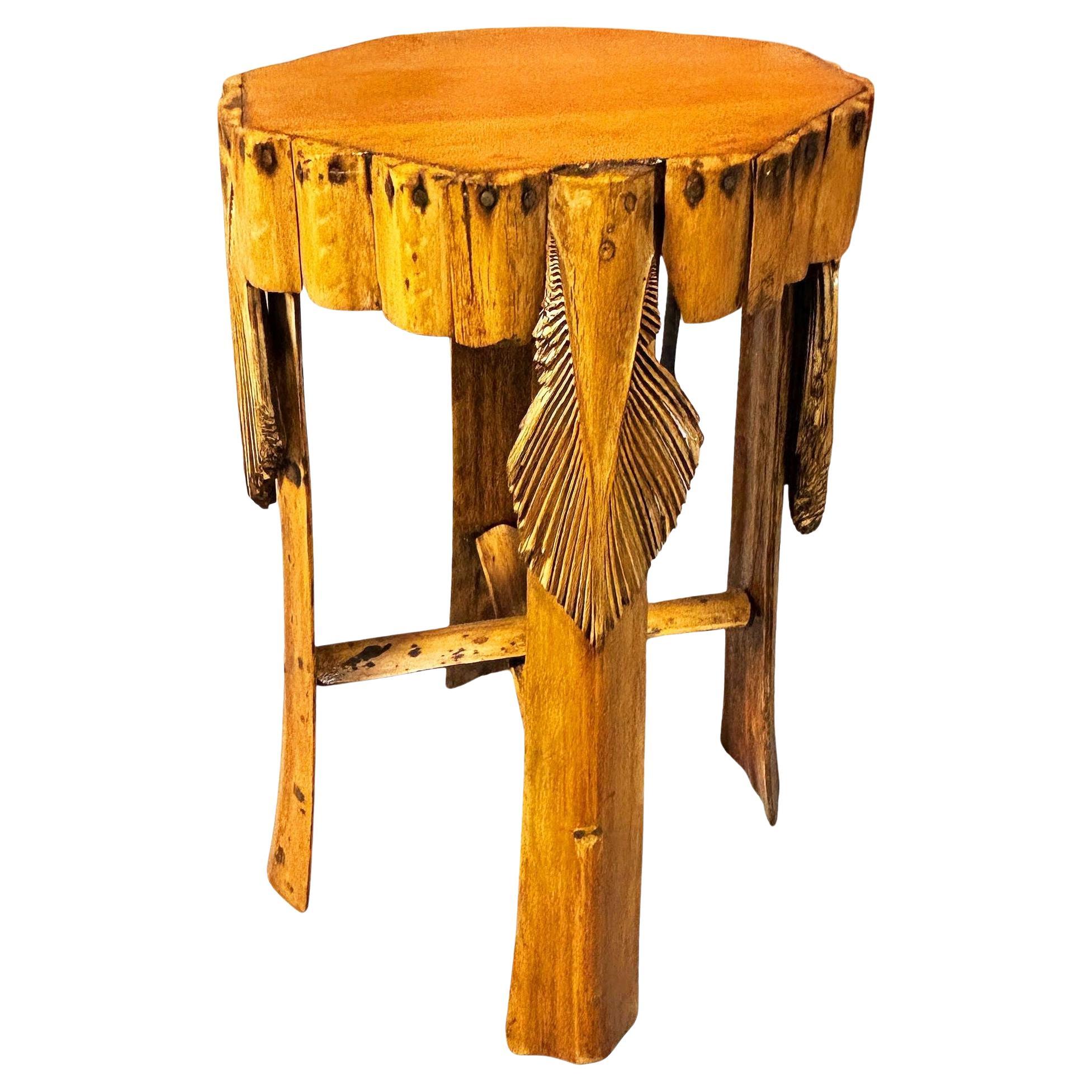 Restored Mid-century Hawaiian Split Bamboo Side Drinks Table w/ Koa Wood Top For Sale