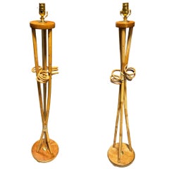 Restored Mid-century "Hourglass" Rattan Floor/Table Lamps Set of 3