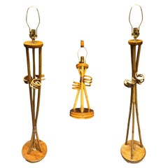 Restored Mid-century "Hourglass" Rattan Floor/Table Lamps Set of 3