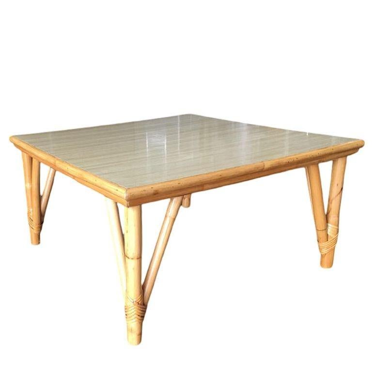 Mid-Century Modern Restored Mid-century Large Square Rattan Coffee Table With Formica Top For Sale