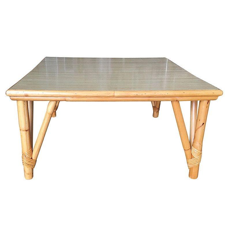 American Restored Mid-century Large Square Rattan Coffee Table With Formica Top For Sale