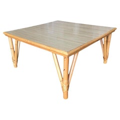 Restored Mid-century Large Square Rattan Coffee Table With Formica Top