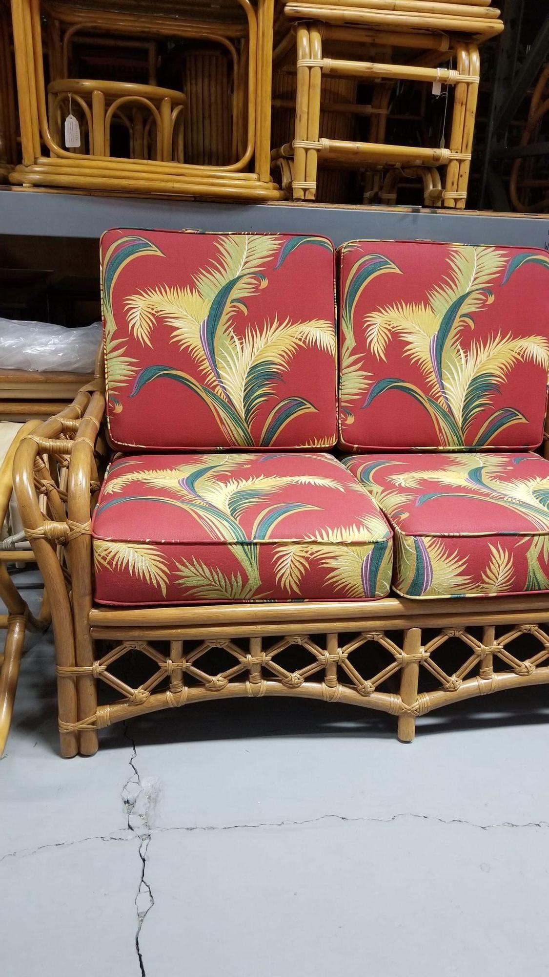 Restored Mid Century Lattice Rattan Sofa & Lounge Chair Livingroom Set In Excellent Condition For Sale In Van Nuys, CA